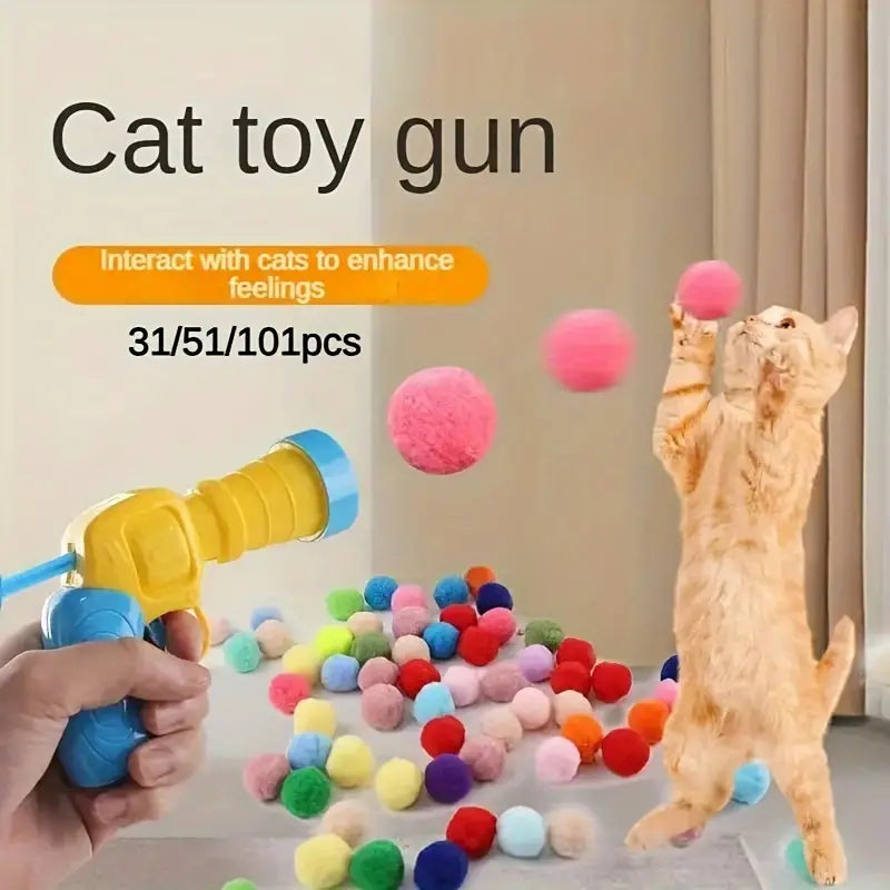 Interactive Cat Toy Gun with 20 Colourful Plush Balls