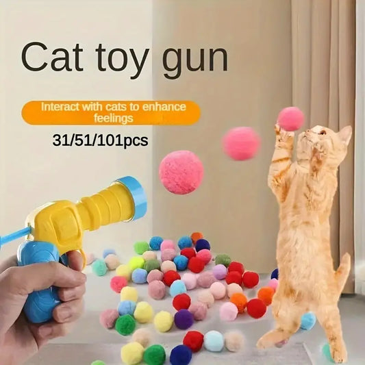 Interactive Cat Toy Gun with 20 Colourful Plush Balls