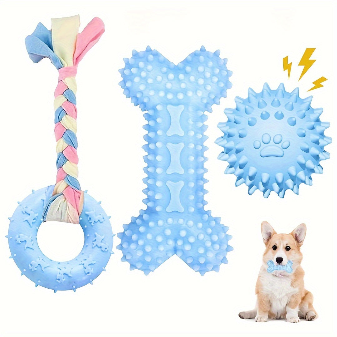 3pcs Soft Rubber Puppy Chew Toys for Teething